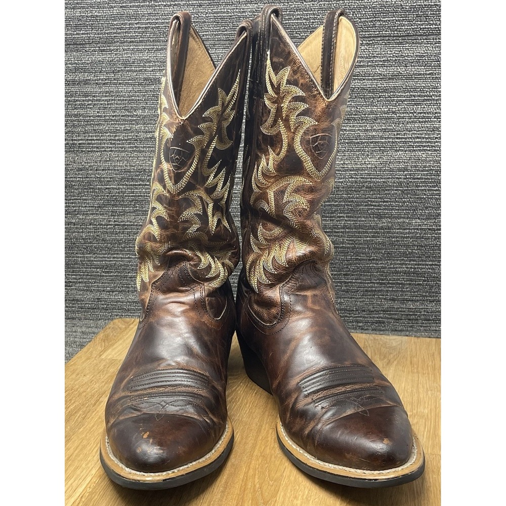 Ariat Heritage R Toe Western Boots Men 10D Brown Distressed Leather Cowboy Rodeo